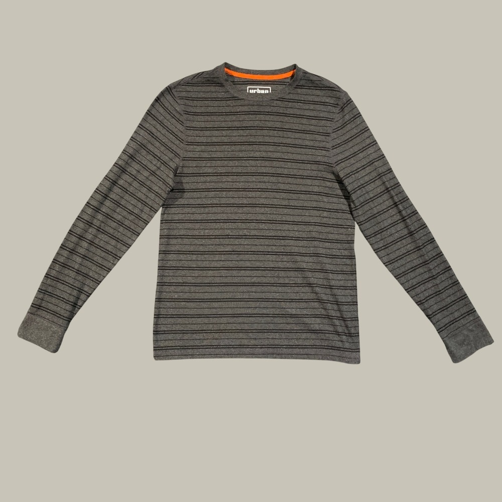 Urban Pipeline Long Sleeve Tee Men XL Gray Black Striped Crew Neck Stretch Shirt
